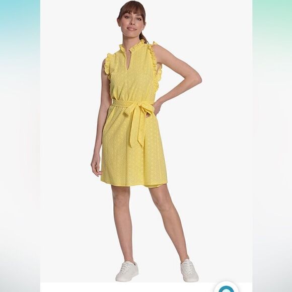 London Times Dresses & Skirts - London Times Women's Ruffle Neck and Armhole Dress with Waist Tie Size 8